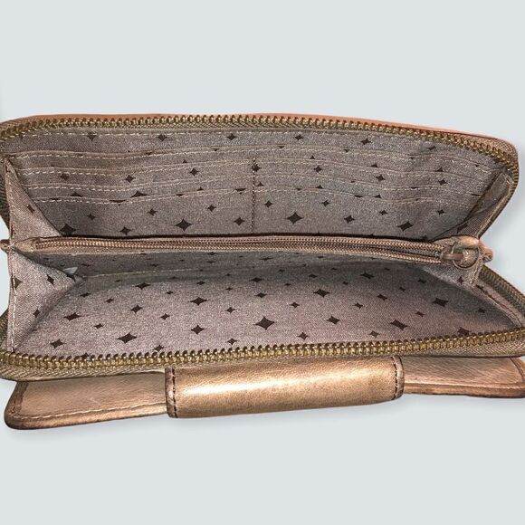 Fossil Multi Color Leather Suede Patchwork Wallet black and browns - Picture 4 of 7